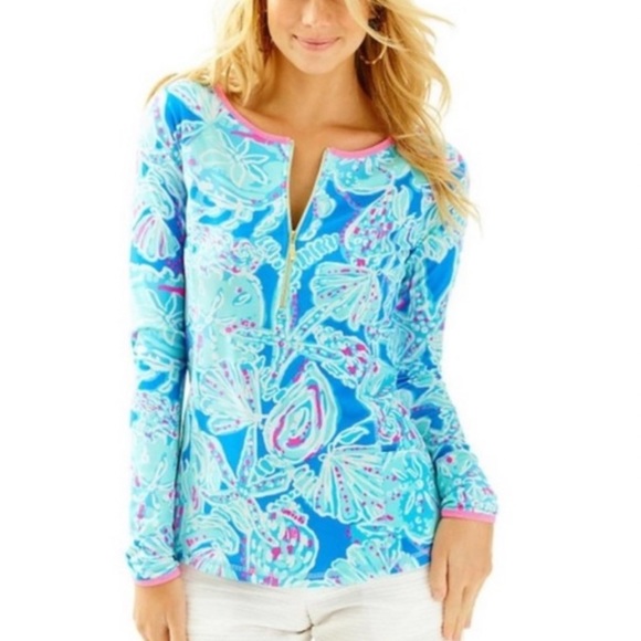Lilly Pulitzer Luxletic UPF 50+ Sydney Sunguard Shirt in Bay Blue Into the Deep - Picture 2 of 7